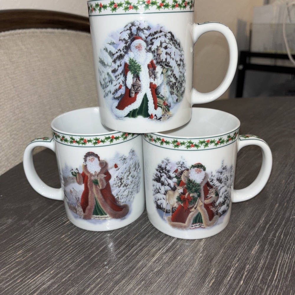 National Wildlife Federation Santa Christmas Coffee Mugs - Set of 3